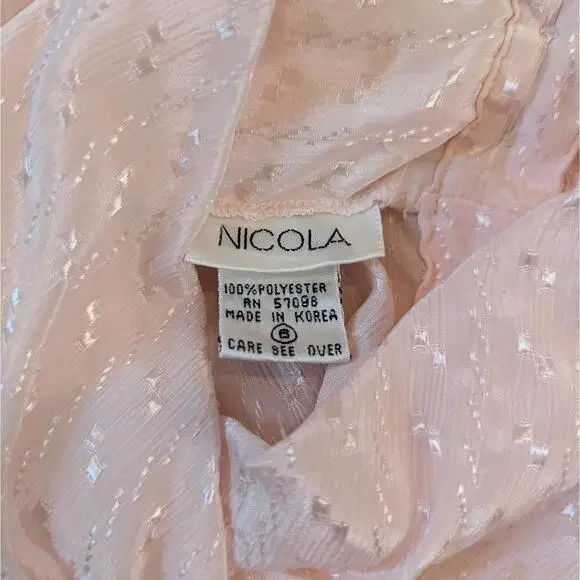 Vintage 80s pink high neck pleated satin romantic blouse - Picture 5 of 7